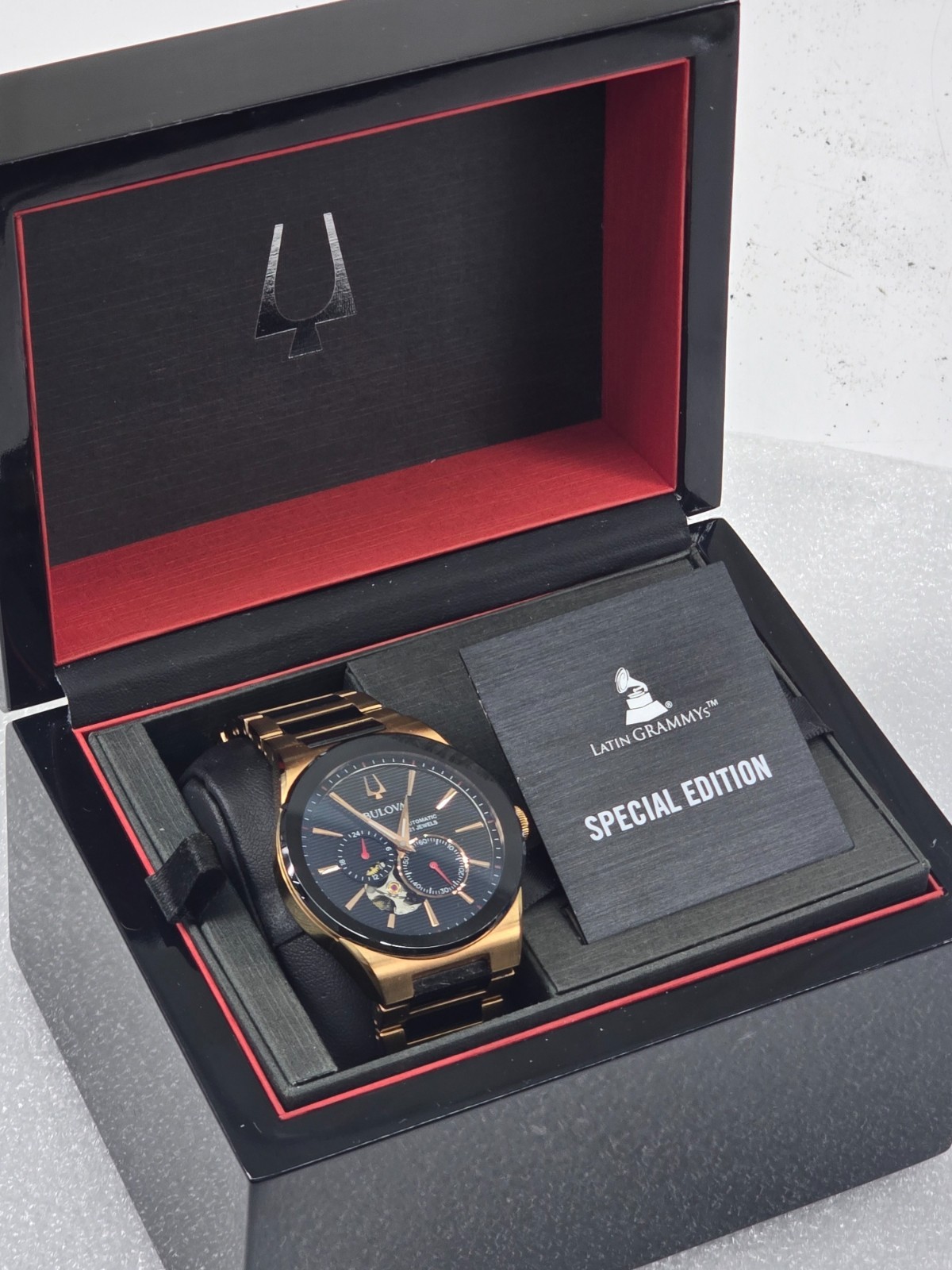 Bulova Mens Watch 98A236 Automatic Latin Grammys Special Edition Rose Gold Black
