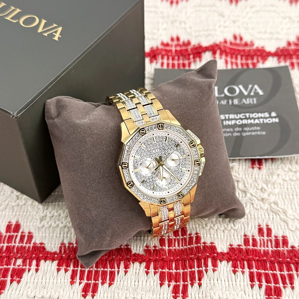 Bulova 98C126 Octava Men’s Silver Gold Crystal Stainless Quartz Watch 41.5mm