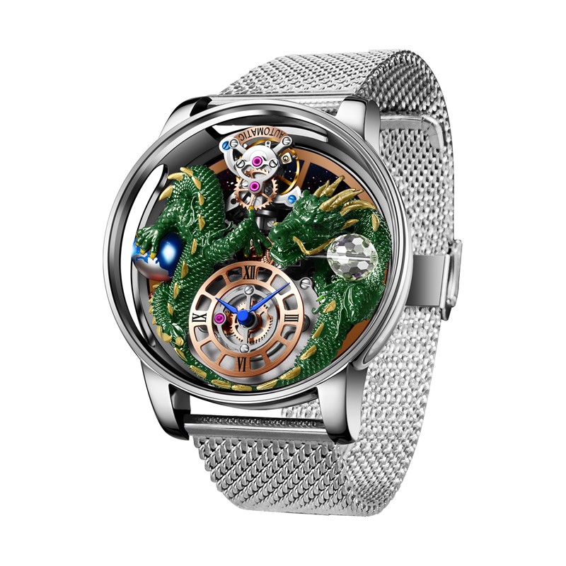 PINDU Men’s 3D Dragon Quartz Watch – Leather Strap, Waterproof