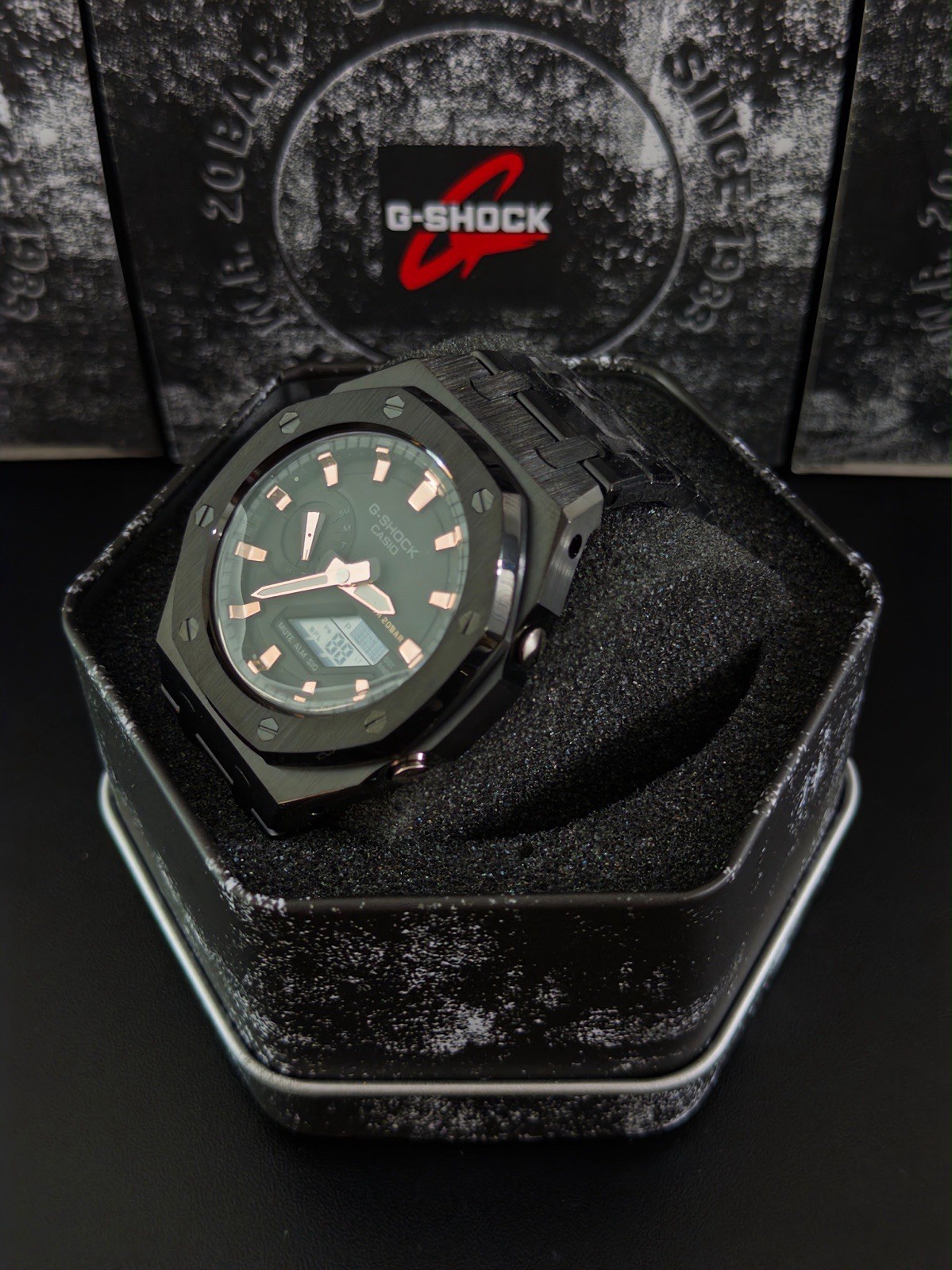 Casio GA-2100 G-Shock Watch – Sandblasted Black Case Mod – Black Dial