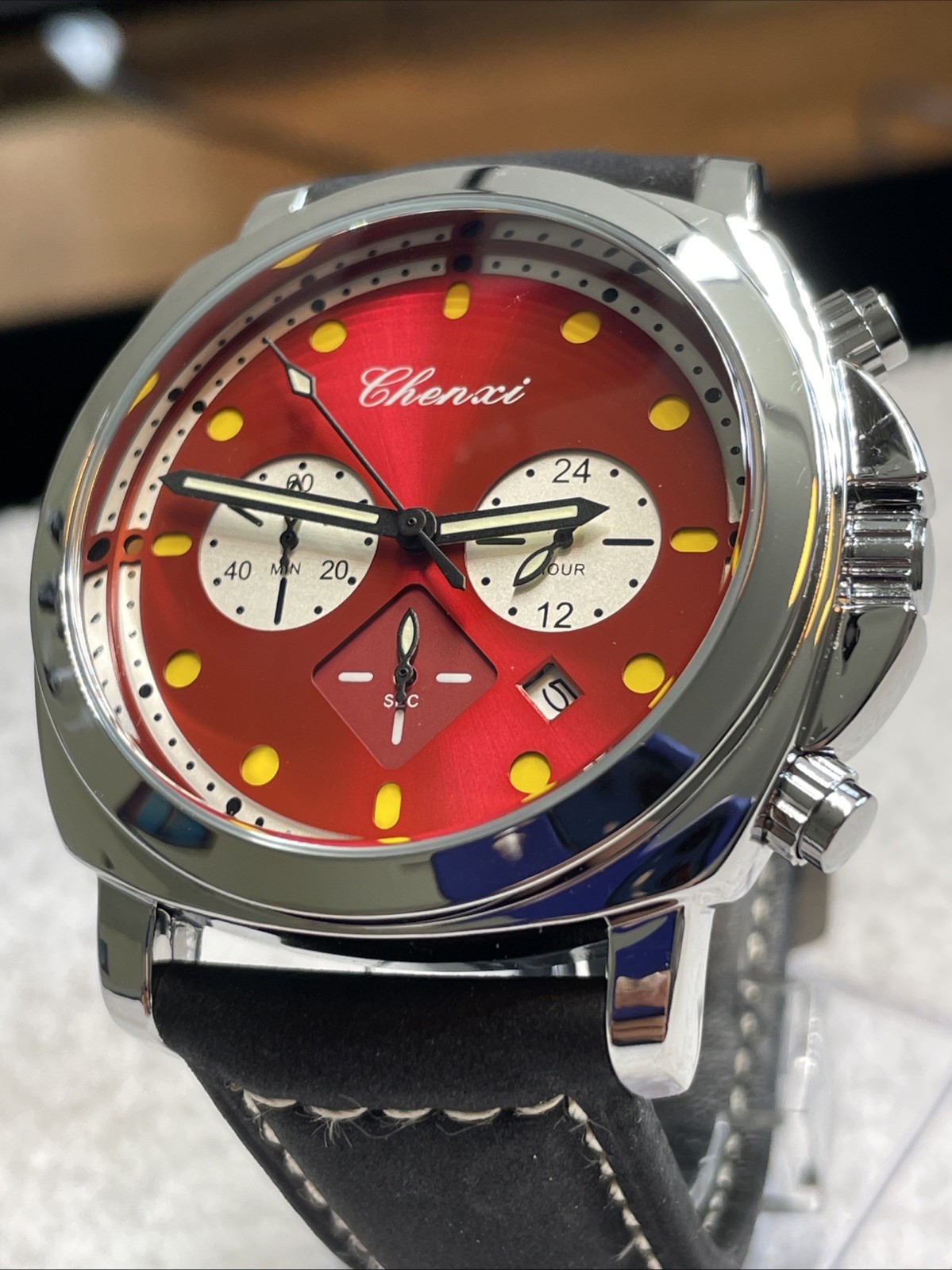 2026 Chenxi CX-954 Quartz Watch | Bold Red Dial Racing Chronograph | New
