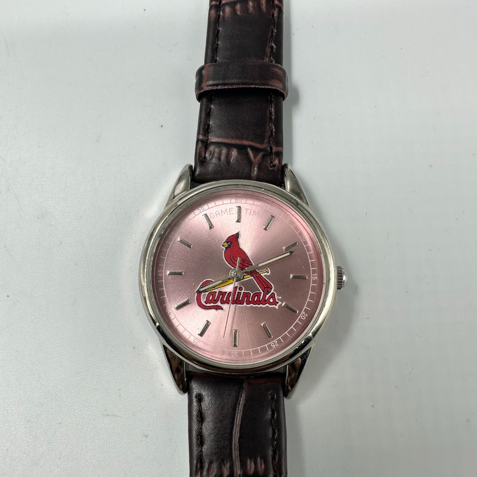 Game Time St. Louis Cardinals Watch Women Silver Tone Pink Dial New Battery