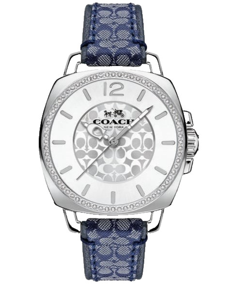 COACH BOYFRIEND 14503149 SILVER WHITE LOGO DIAL LEATHER STRAP 34MM WOMEN’S WATCH