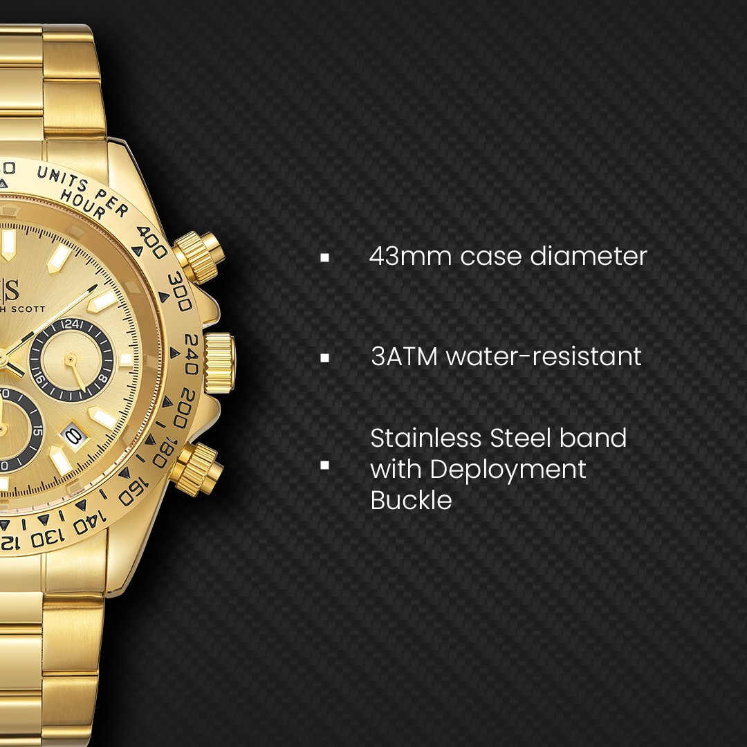 Kenneth Scott Men’s Multi Function Watch | Champagne Dial, Gold Case & Strap