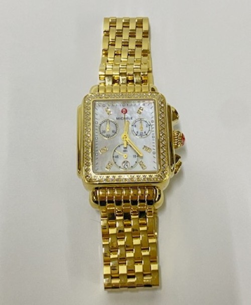 Michele Deco 18k Gold Diamond Dial and Bezel Ladies Watch – MWW06A000777