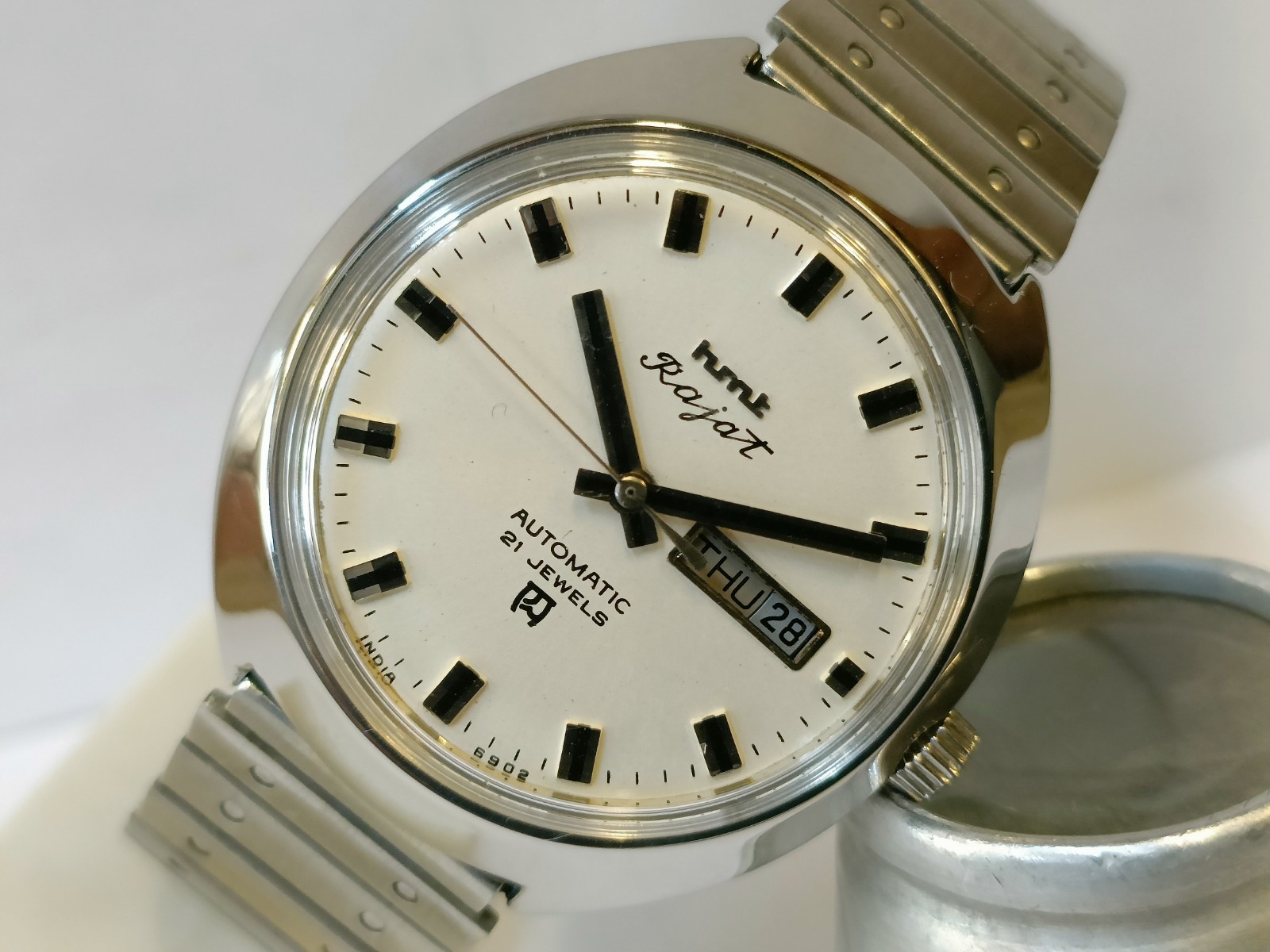 ORIGINAL HMT RAJAT 21J AUTOMATIC WHITE DIAL INDIA MEN’S WORKING CONDITION