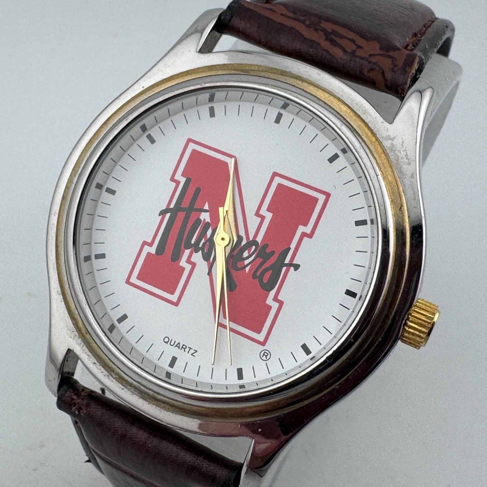 Vintage Nelsonic Huskers Quartz Watch Men Dual Tone Leather Analog New Battery