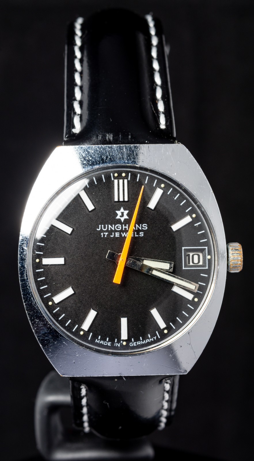 Junghans Black Dial Orange Hand Men’s Hand-Wind Vintage German Watch — Working
