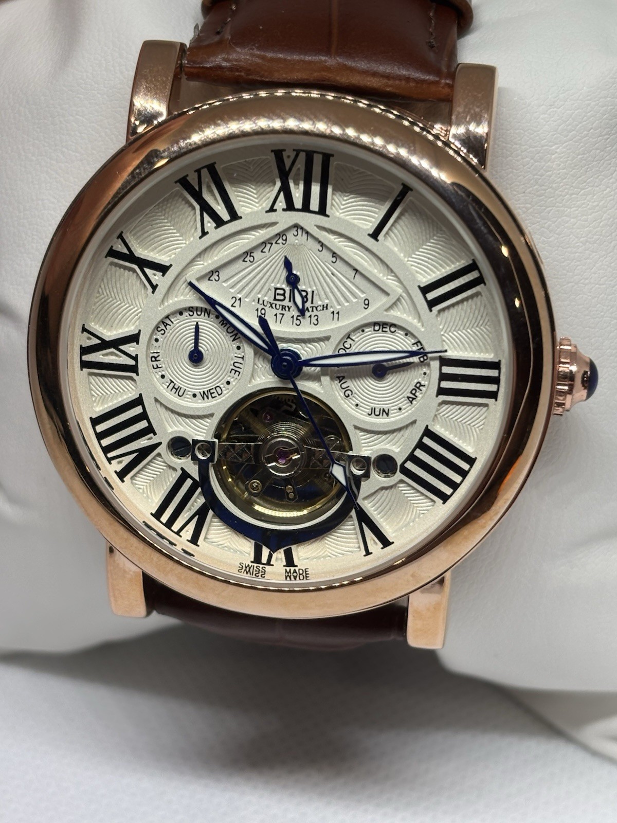 BIBI Automatic Tourbillon Rose Gold Roman Dial Leather Men’s Watch Box Papers