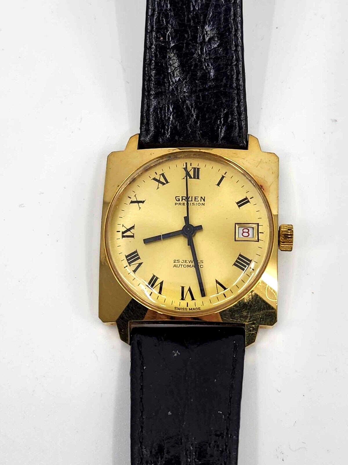 NICE GRUEN PRECISION 25J AUTOMATIC MENS WATCH RED DATE 32MM WORKS C910