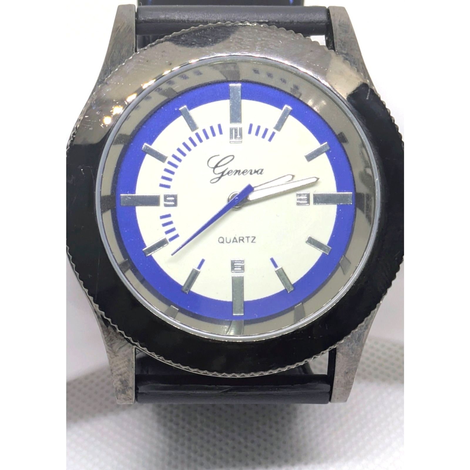 Mens Black & Blue Geneva Quartz stainless steel water resistant watch Non-Runnin
