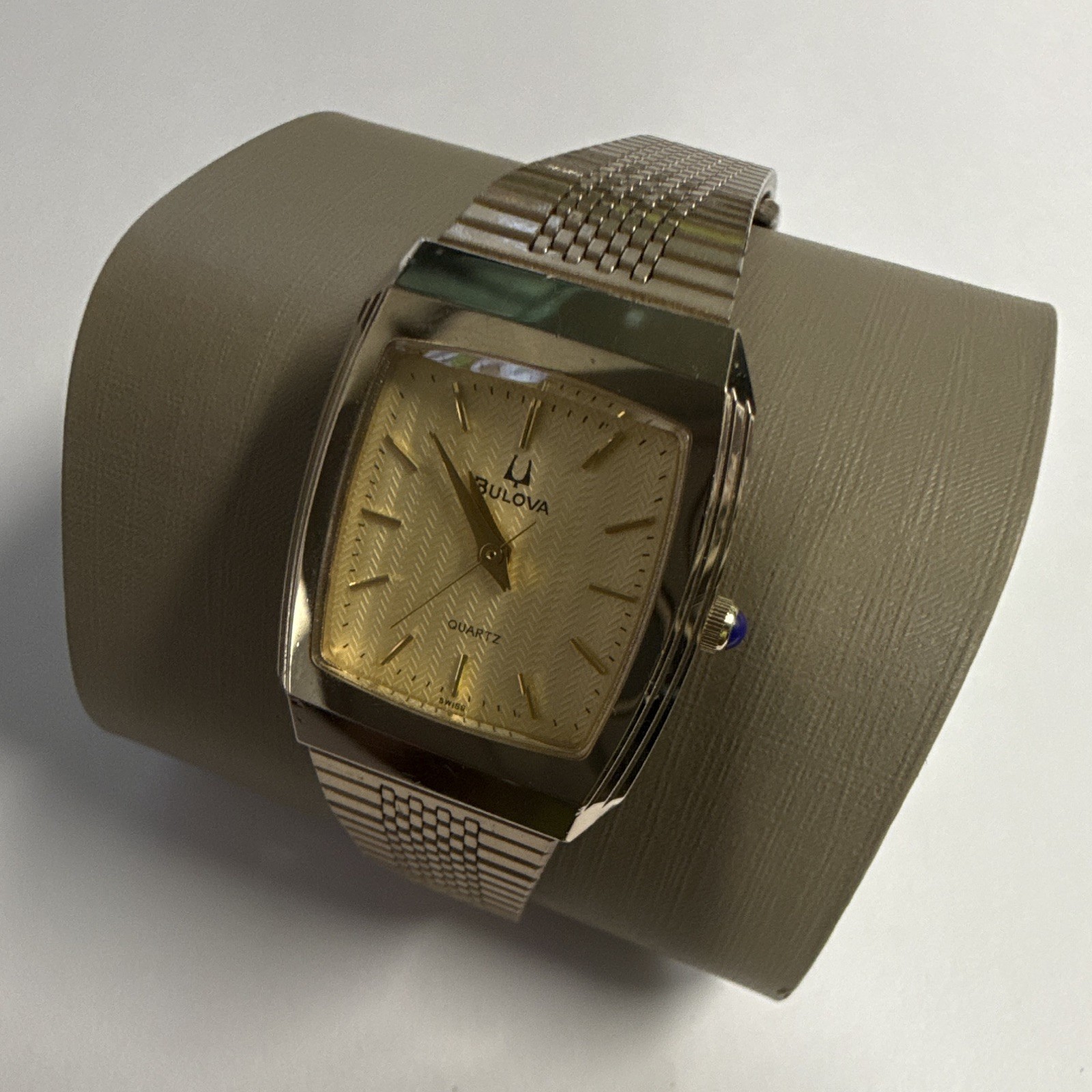 Bulova Quartz Rectangular Silver Herringbone Dial Dress Watch – 06
