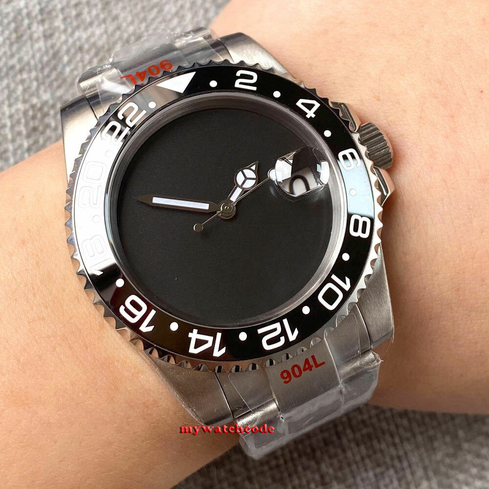 40mm Bliger Blank Black White Blue dial NH35 Automatic Mens Watch Sapphire glass