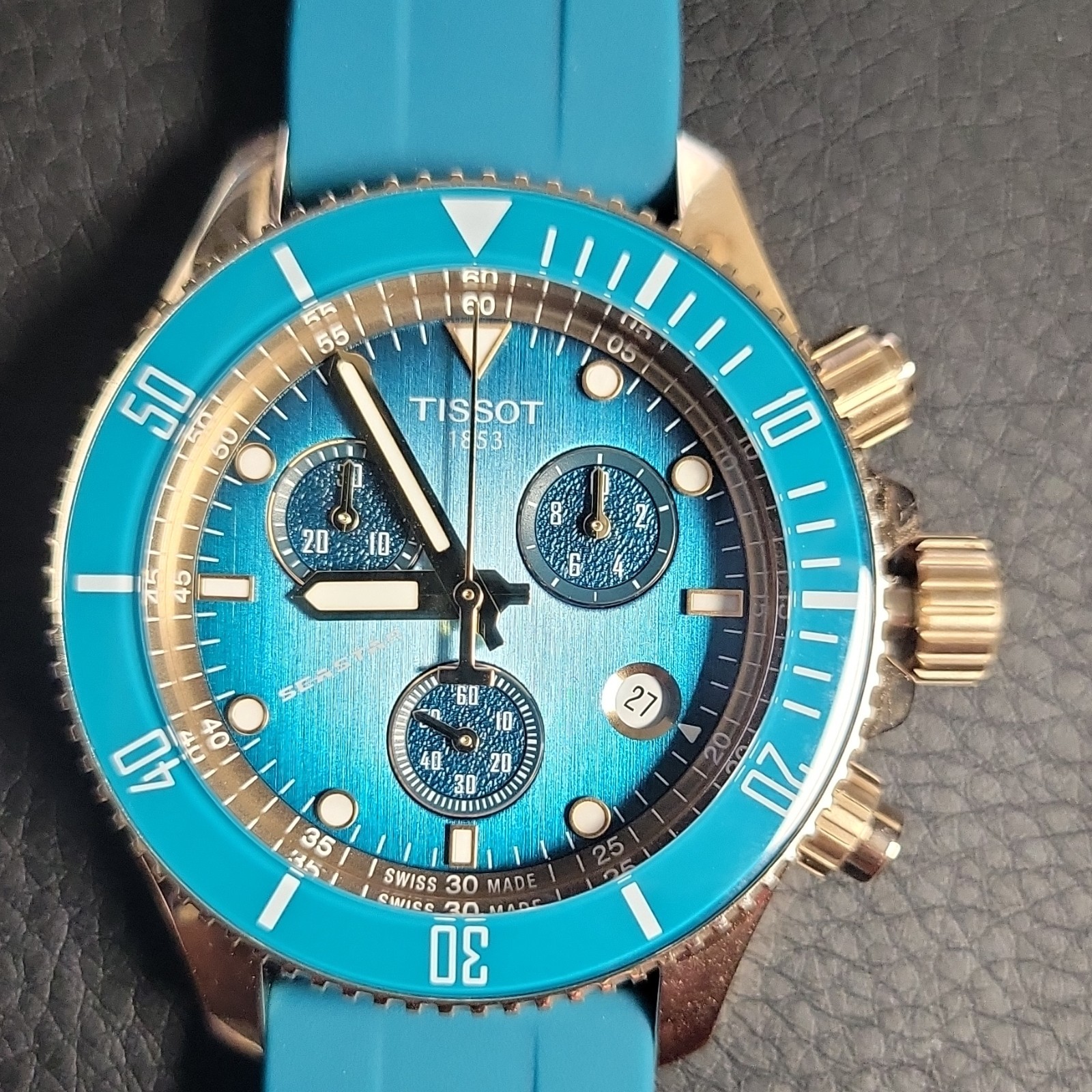 Tissot Seastar Quartz Chronograph 45.5mm Blue Dial 300m Rubber Box Papers