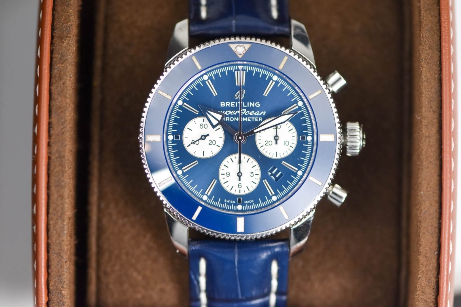 Breitling Superocean Automatic Chronograph Date Blue Dial 200m 44mm Box