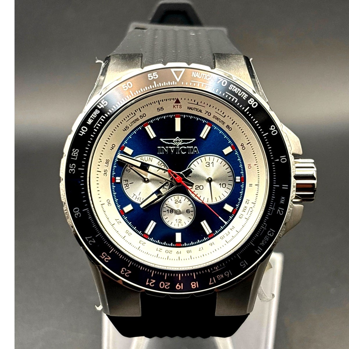 Invicta 32916 Aviator Skyshock Men’s Blue Dial Black Silicone Strap Watch NIBWT