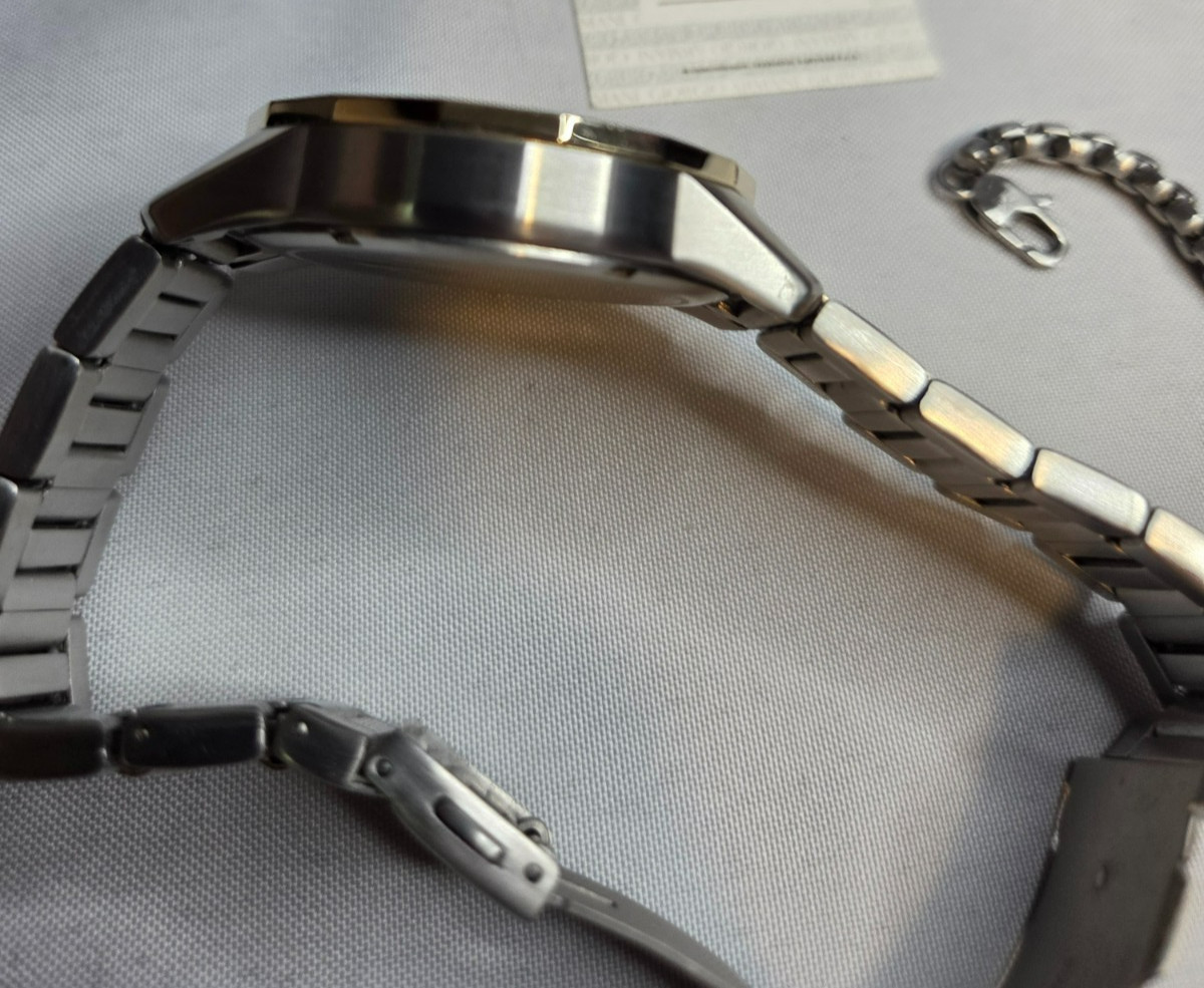 Armani Exchange Two-Tone IP Chronograph Watch with Black Dial and Chain Bracelet