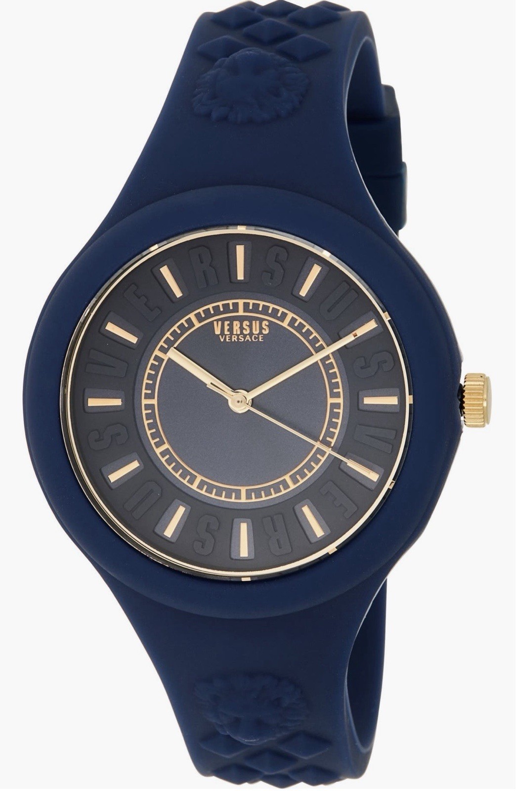 Versus Versace Unisex Quartz Analog Watch 39mm Blue Silicone Strap Gold Bezel