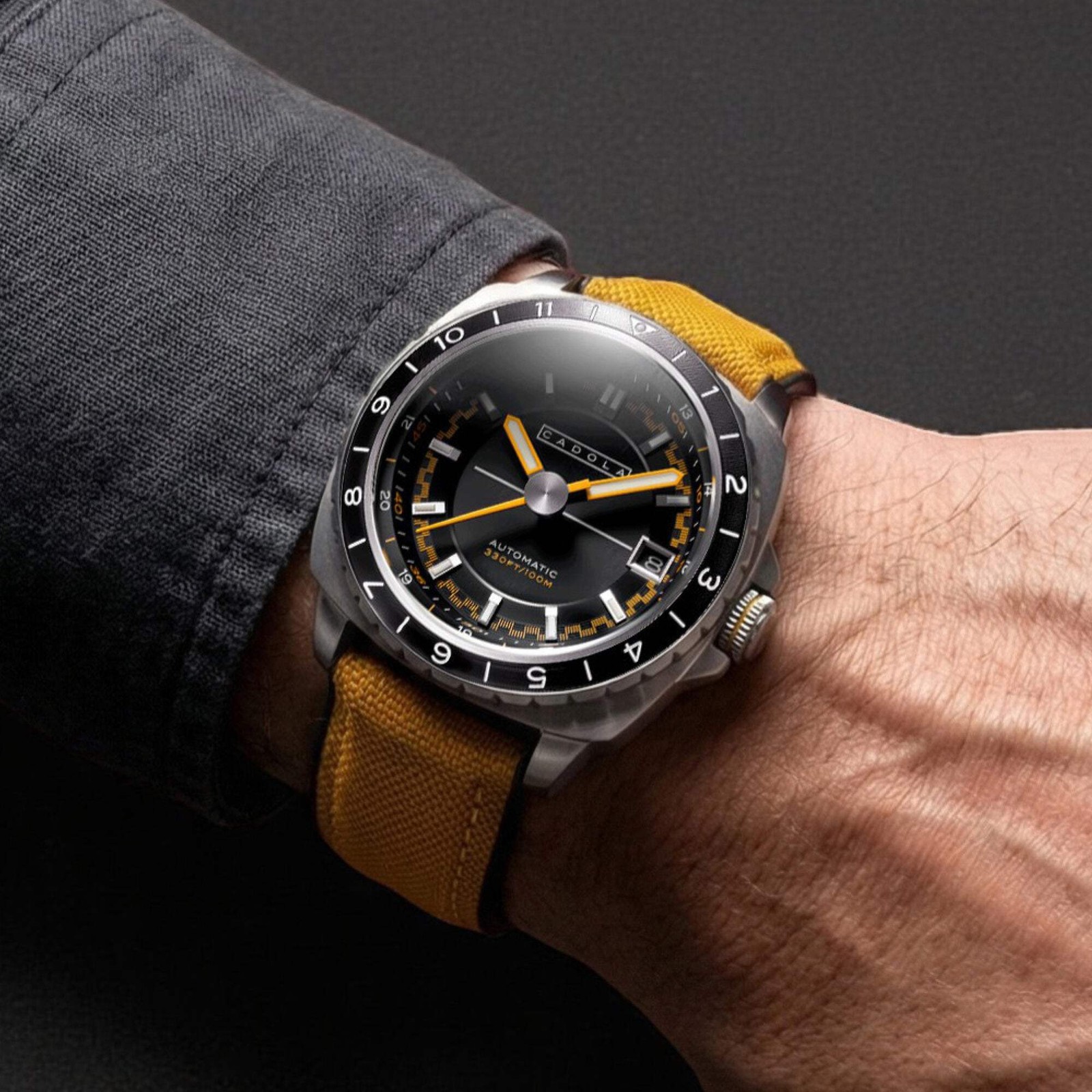 Overdrive Automatic Black / Yellow Canvas Black Dial Wristwatch CD-1063-01