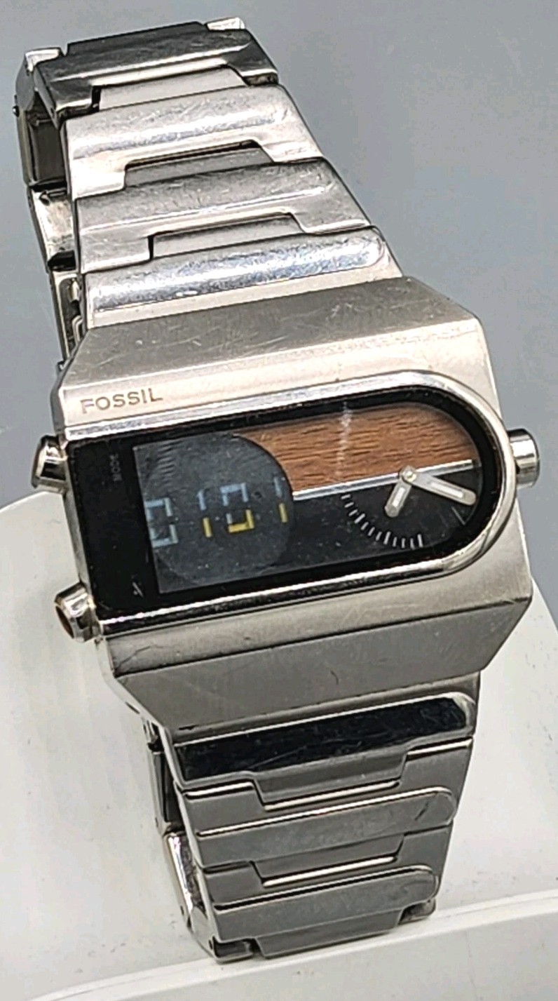 Vintage FOSSIL JR-9306 Digital & Analog Combo Men’s Watch Stainless Steel