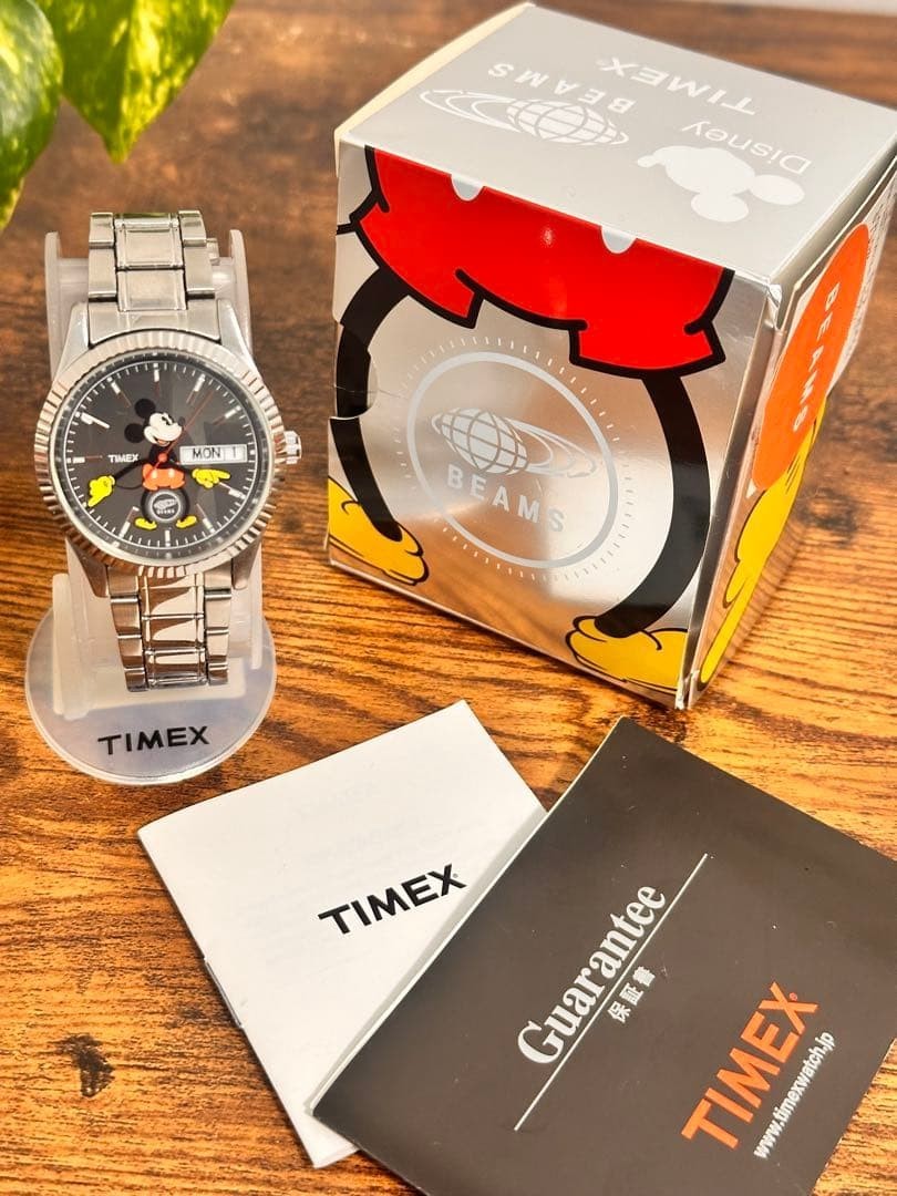BEAMS × TIMEX Mickey Mouse Wristwatch Black/Silver Anime Manga from Japan Used