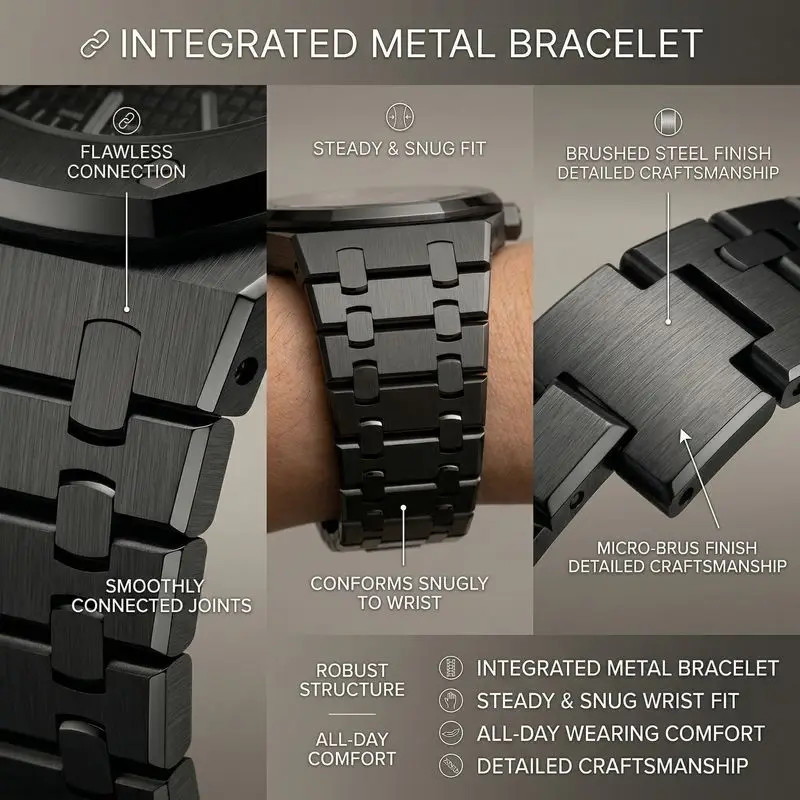 1Pc Simple and Stylish Octagonal Bezel Mesh Dial Black Steel Strap Watch Unisex