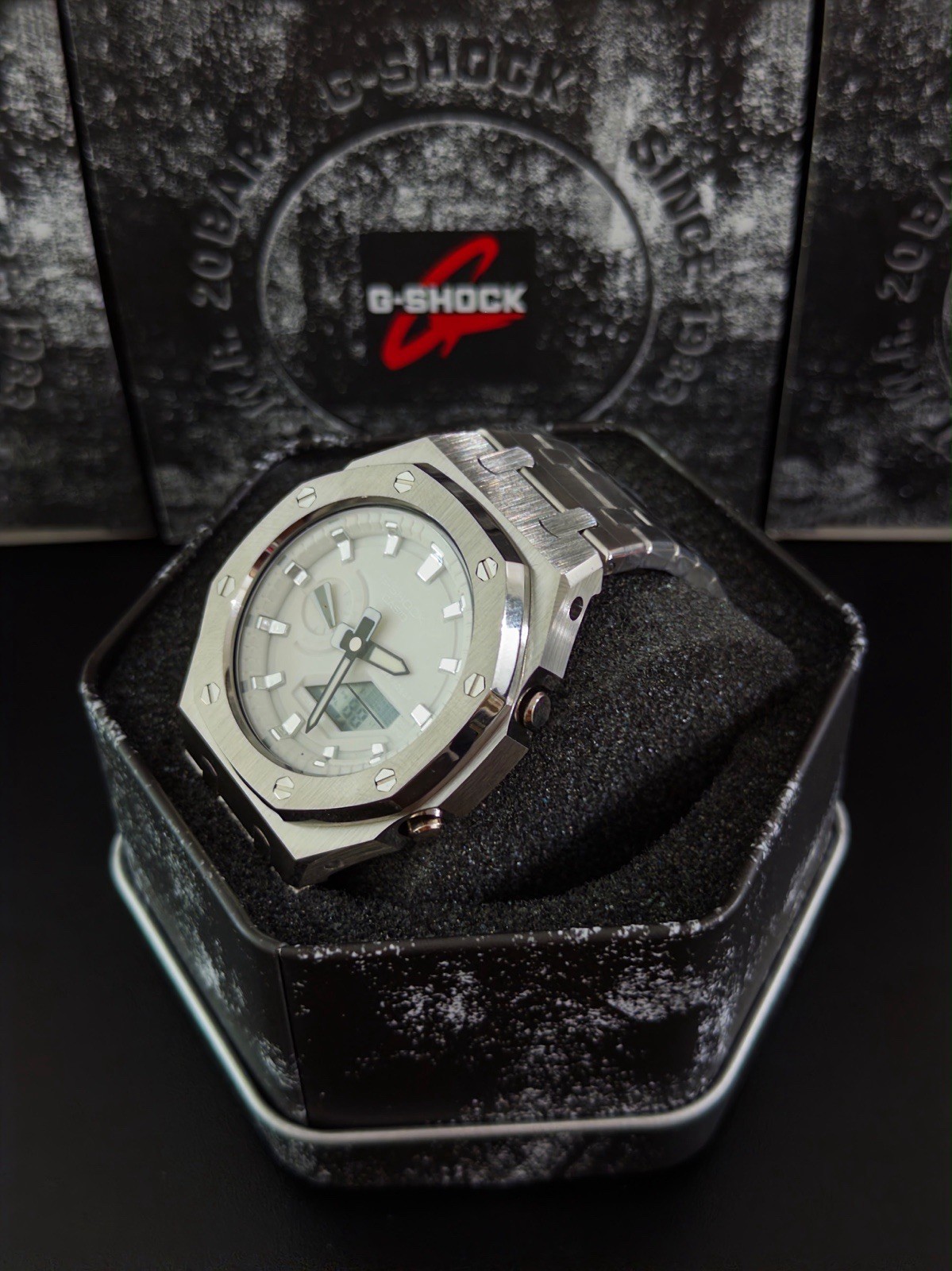 Casio GA-2100 G-Shock Watch – Sandblasted Metal Case Mod – White Dial
