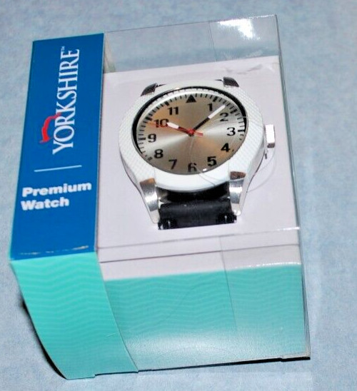 (NIB) Yorkshire Premium Men’s Watch White Black Silver 1 3/4″ FAST FREE SHIP