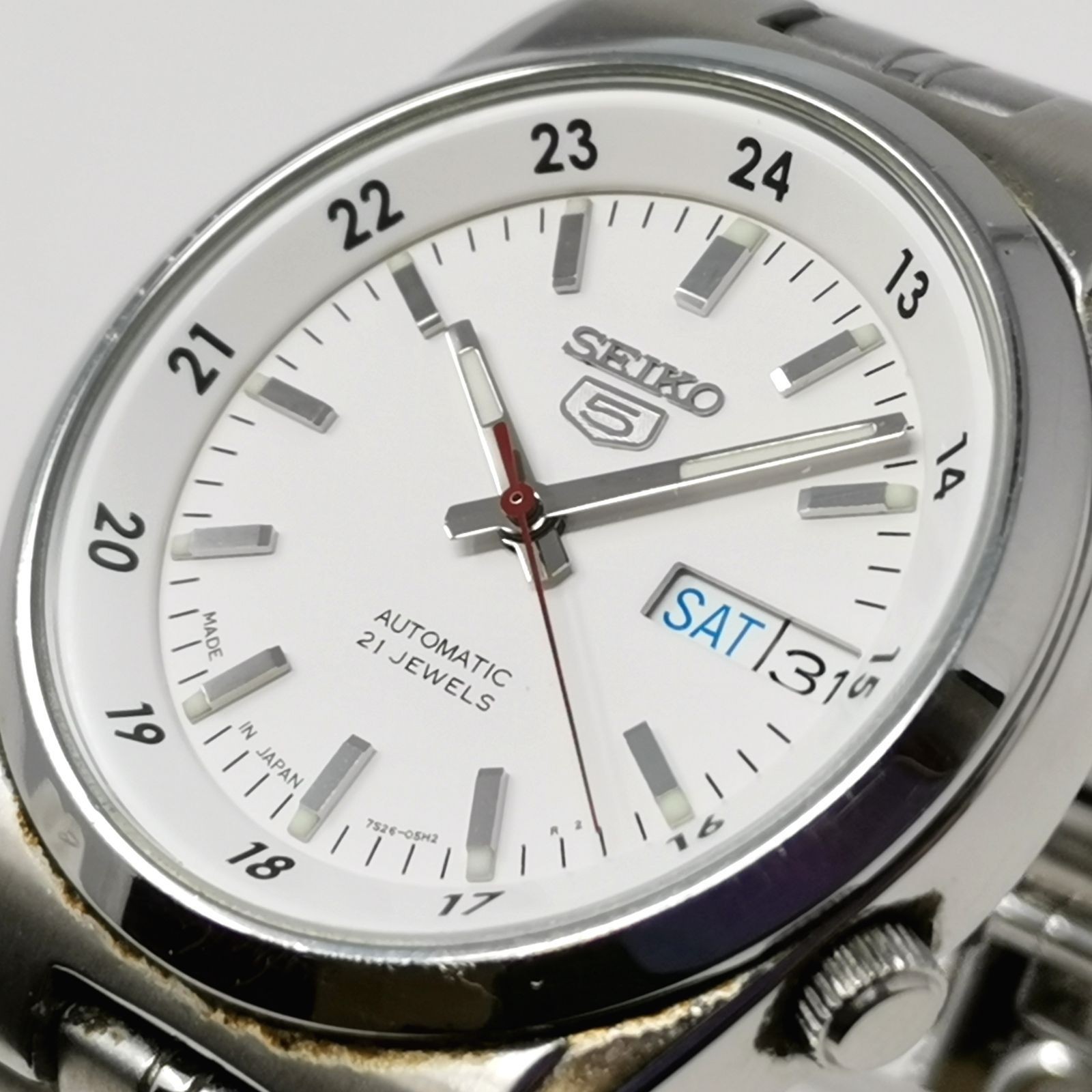 SEIKO 5 automatic 7S26 02C0 white transparent back 21 jewels From Japan
