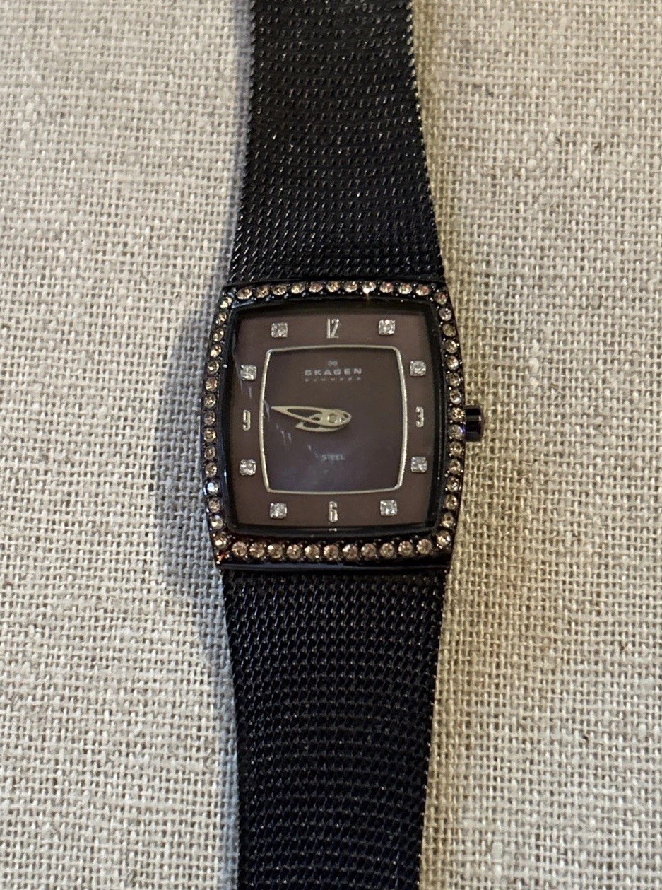 Skagen Dark Brown Steel Mesh Band Ladies Watch Quartz Movement Water Resistant