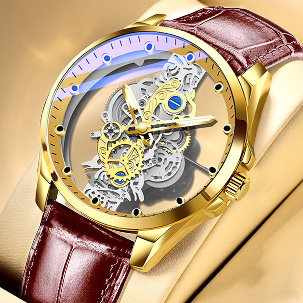 Luxury Men’s Automatic Quartz Stainless Steel Business Watch Hollow Skeleton USA