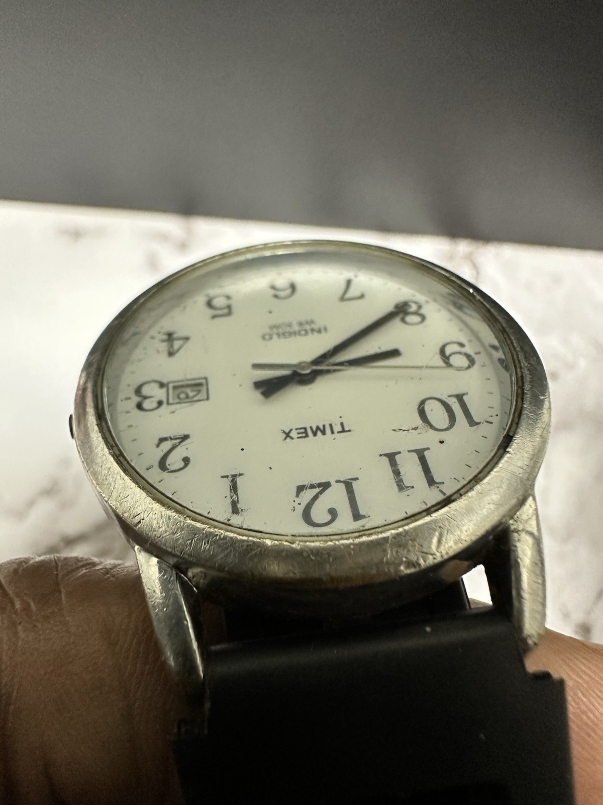 Timex Easy Reader Watch Men Silver Tone MISSING CROWN TOP Working 9.5″