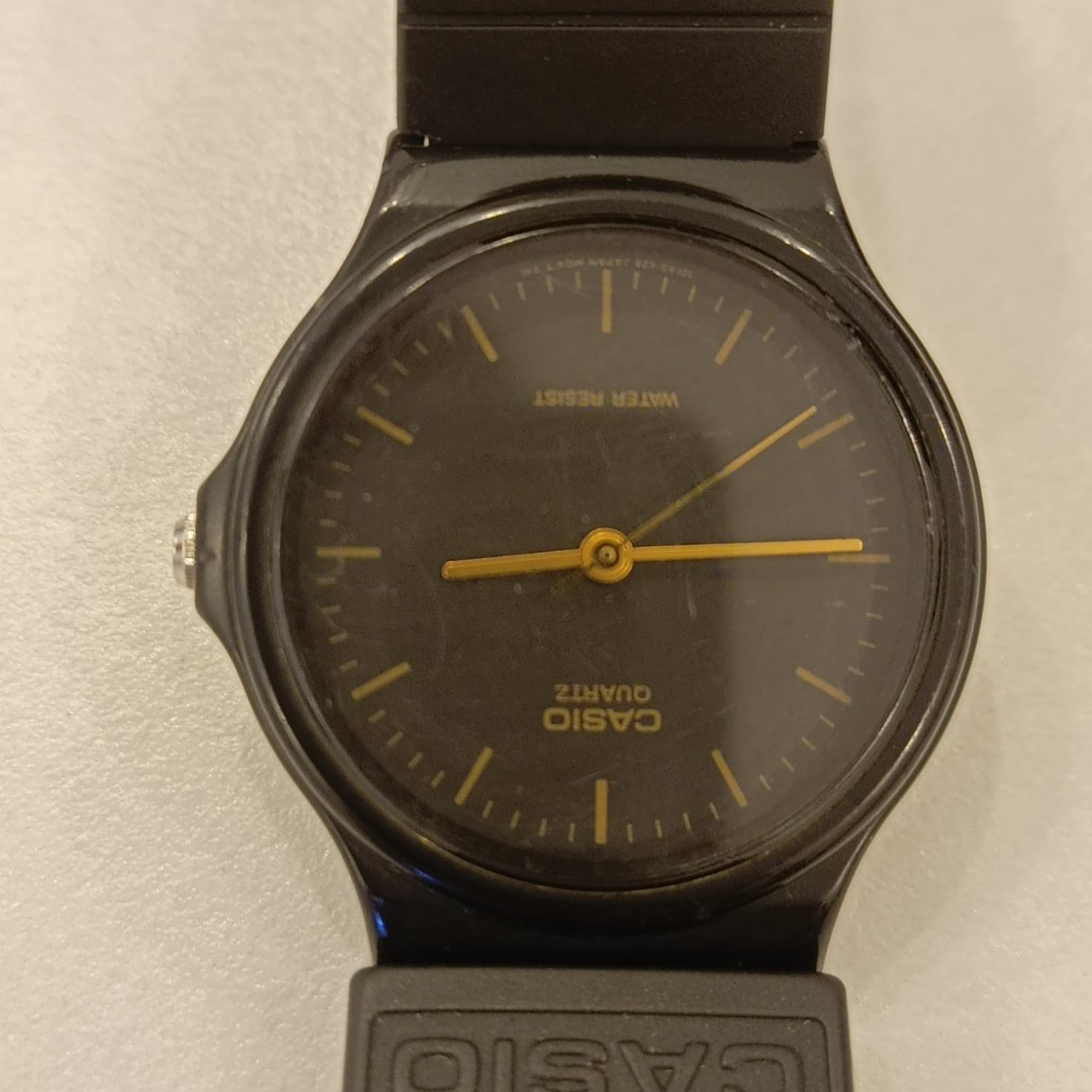 Authentic Casio MQ-24 Vintage Style Black Resin Watch Gold Accents Japan Movt