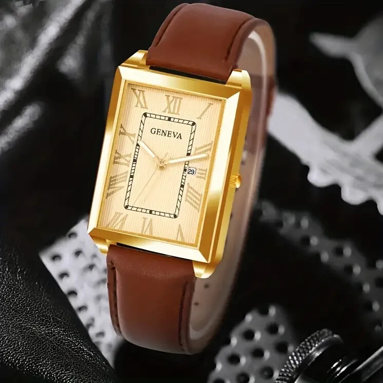 Luxury Vintage PU Leather Strap Watch Calendar Timepiece Men Women Holiday Gift
