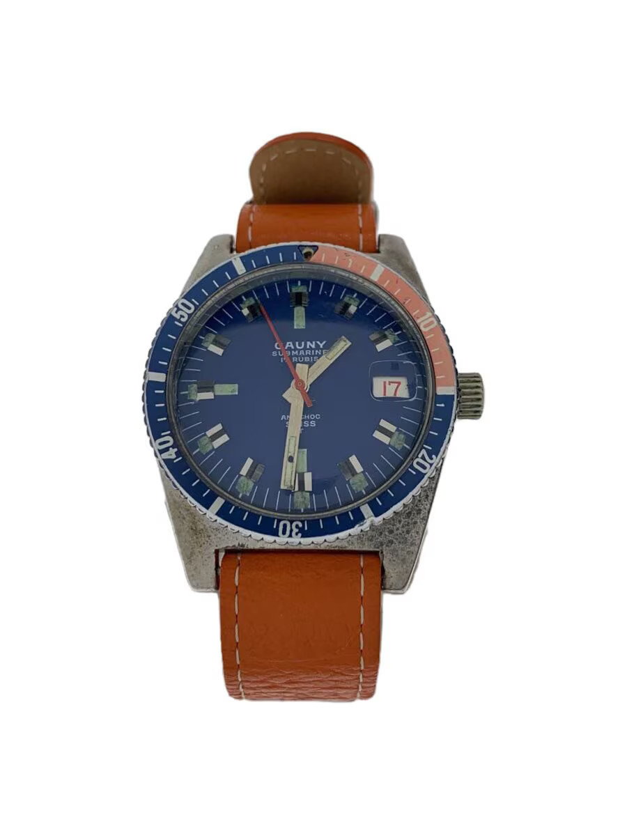 [B1S] Cauny Prima Vintage Pepsi Bezel Sunburned Dial Hand-Wound Watch 515 [k8r]