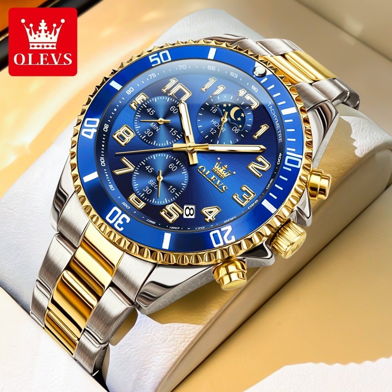 OLEVS Luxury Men Quartz Watch Business 3 Bar Luminous Date Stainless Steel Band