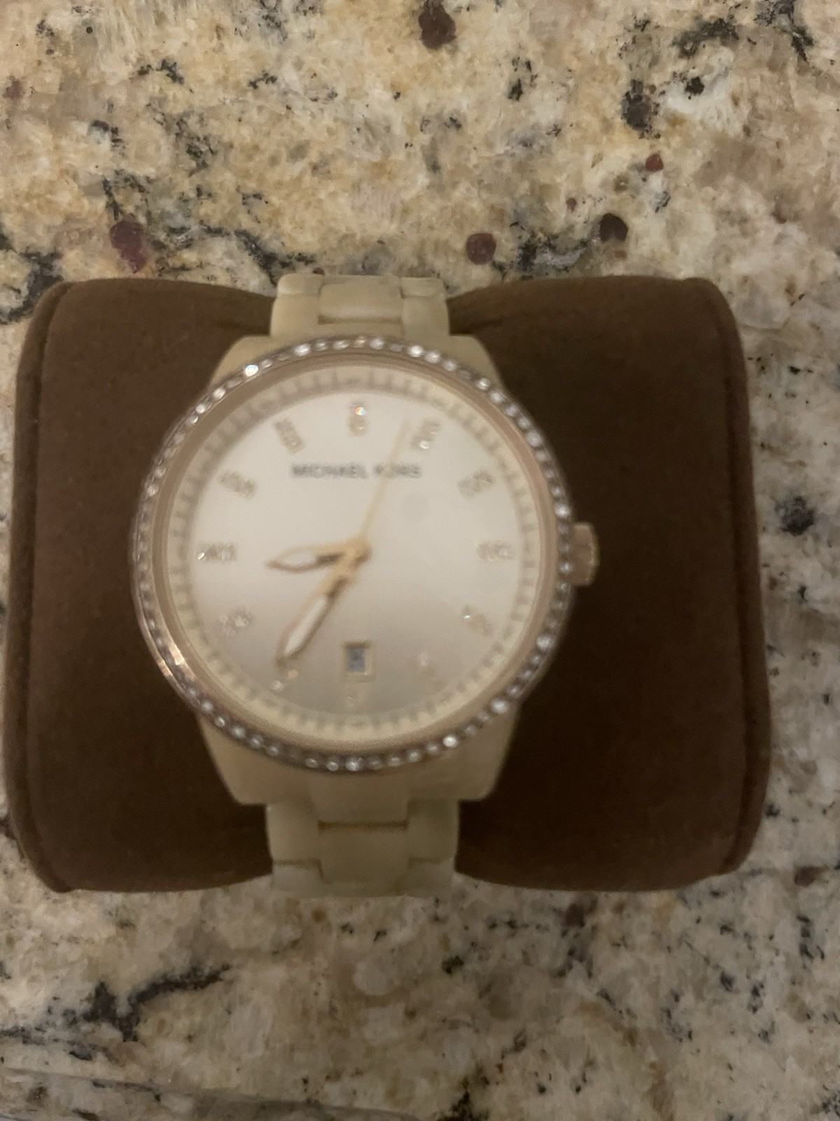 Michael Kors Ladies MK5217 Chronograph Gold Tone Watch w/ Acrylic Link Band