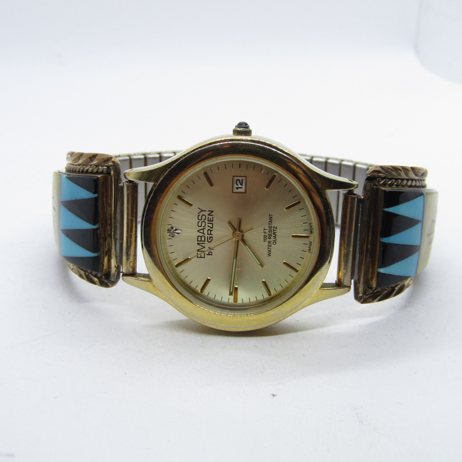 Embassy By Gruen Watch with Cheryl Wadsworth Turquoise & Onyx Cuffs SE098