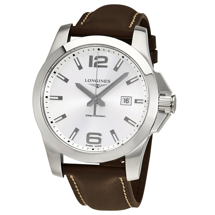 Longines Conquest Quartz Silver Dial 41mm Brown Leather Men’s Watch L37594765