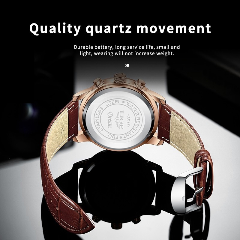 LIGE Men Watch Quartz Analog Luminous Date Waterproof Business Man Wristwatch