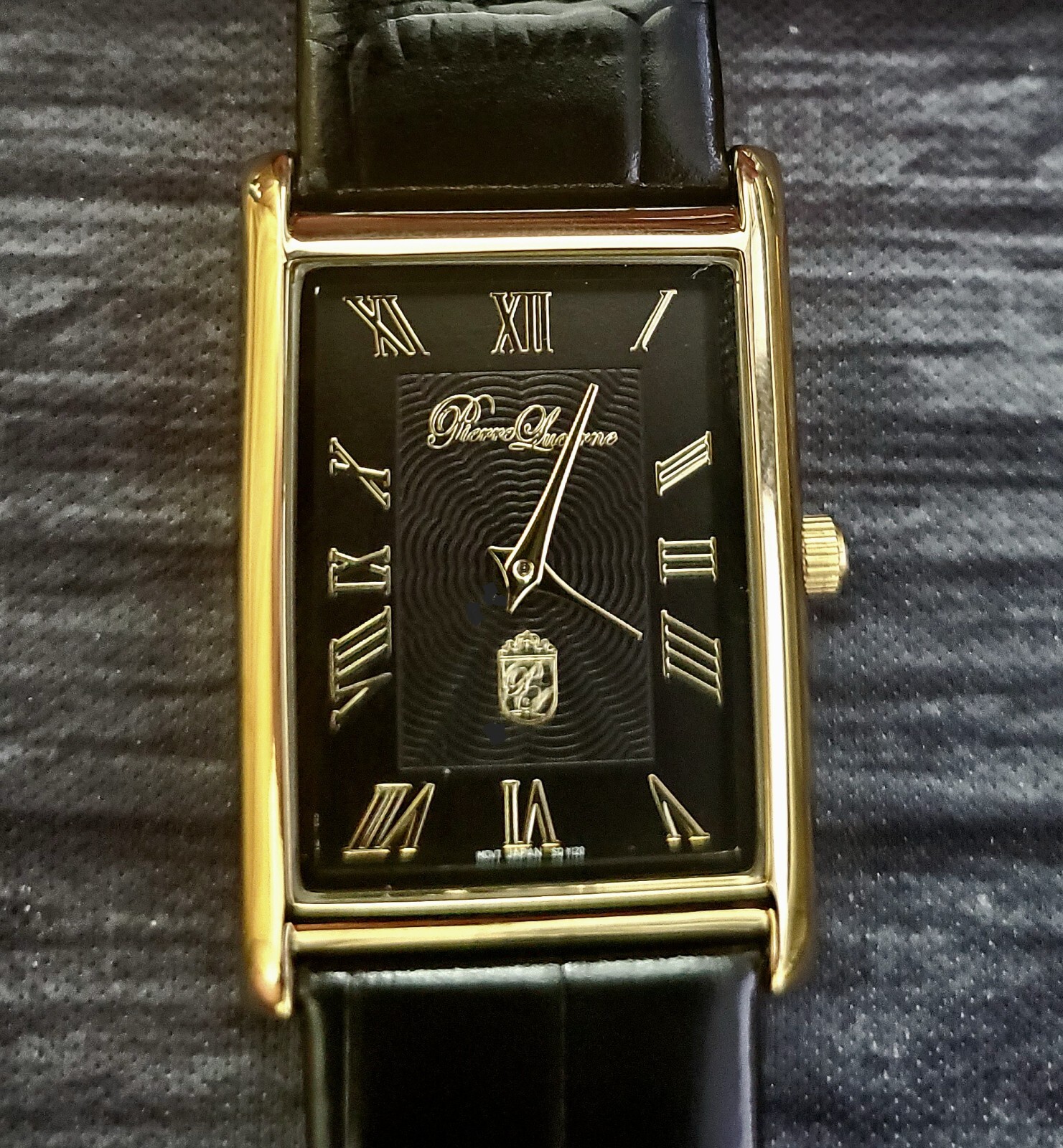Authentic Pierre Lucerne Slim Quartz Mens BLK Tank Dress Watch