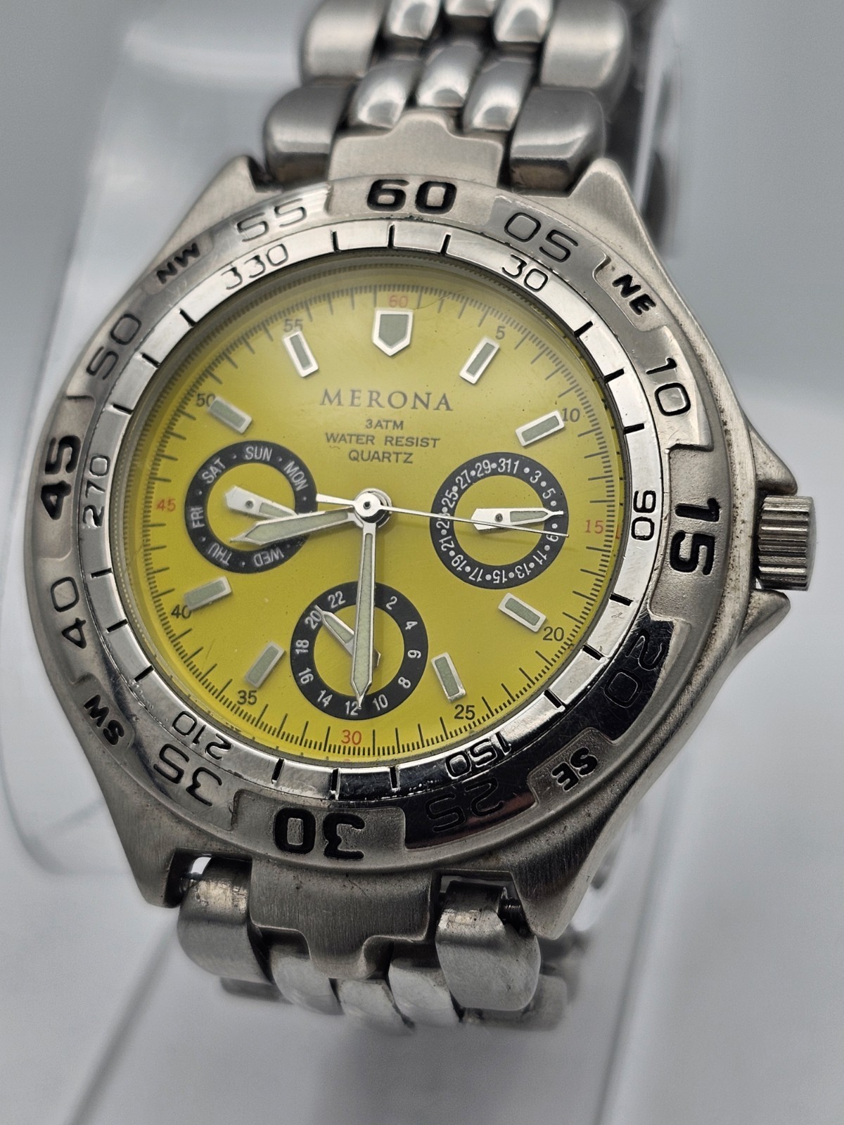 Merona Women’s Quartz Analog 39.3mm Yellow Dial Silver Bracelet 30m