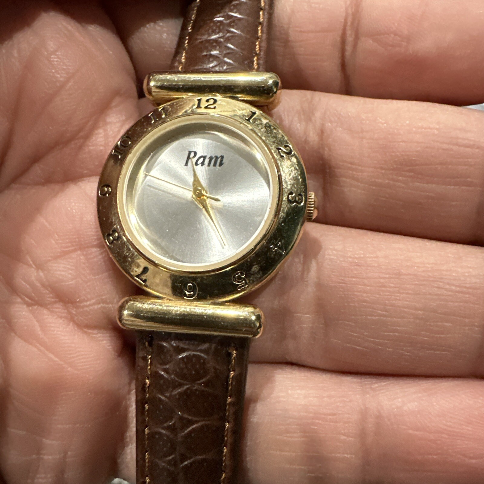 Working Pam Gold Bezel Women Wristwatch Milan Brown Leather Strap JAPAN MOVT