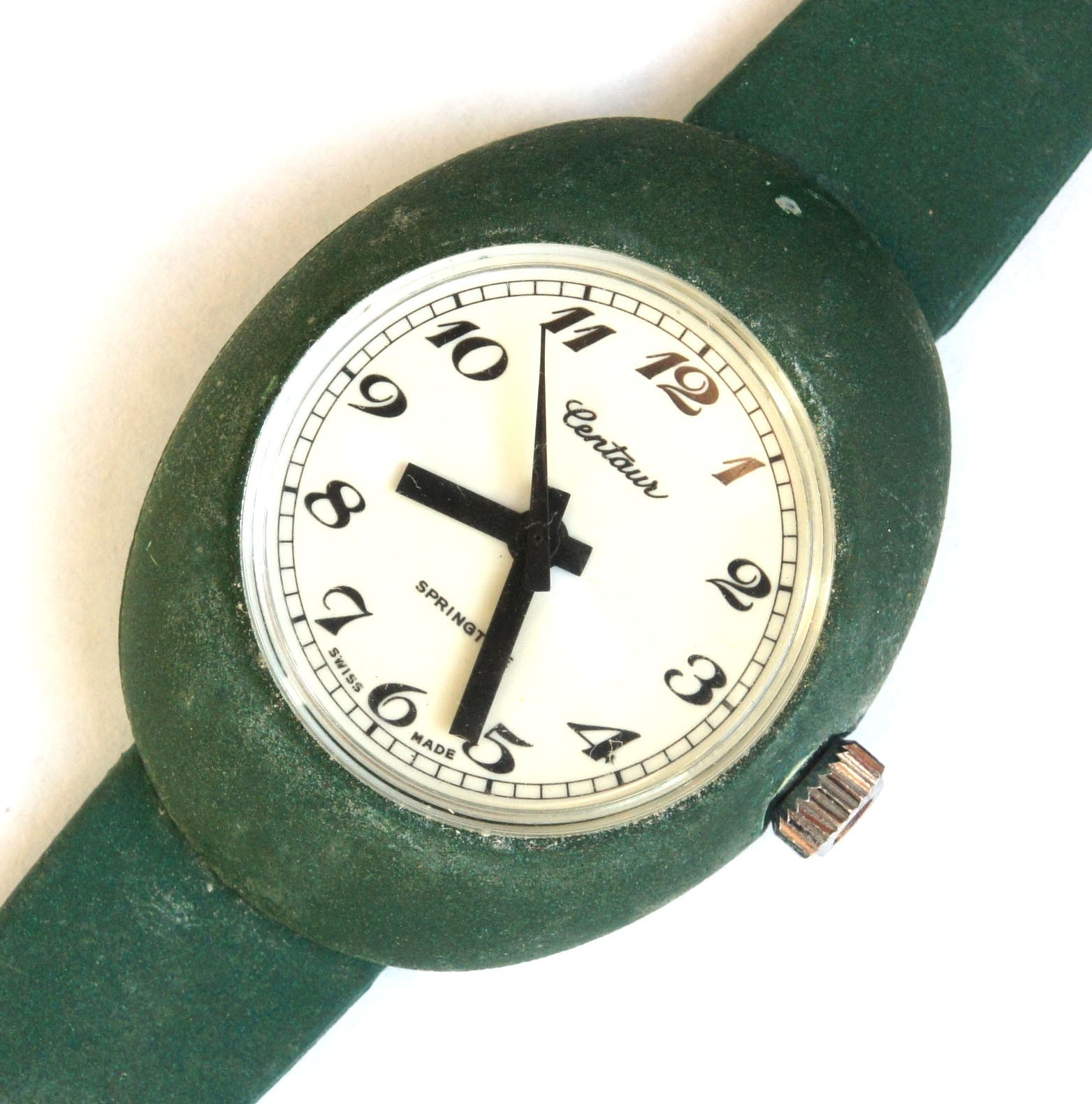 Vintage Centaur Springtime Ladies Watch Green Polymer Case Box Swiss Made 1970s