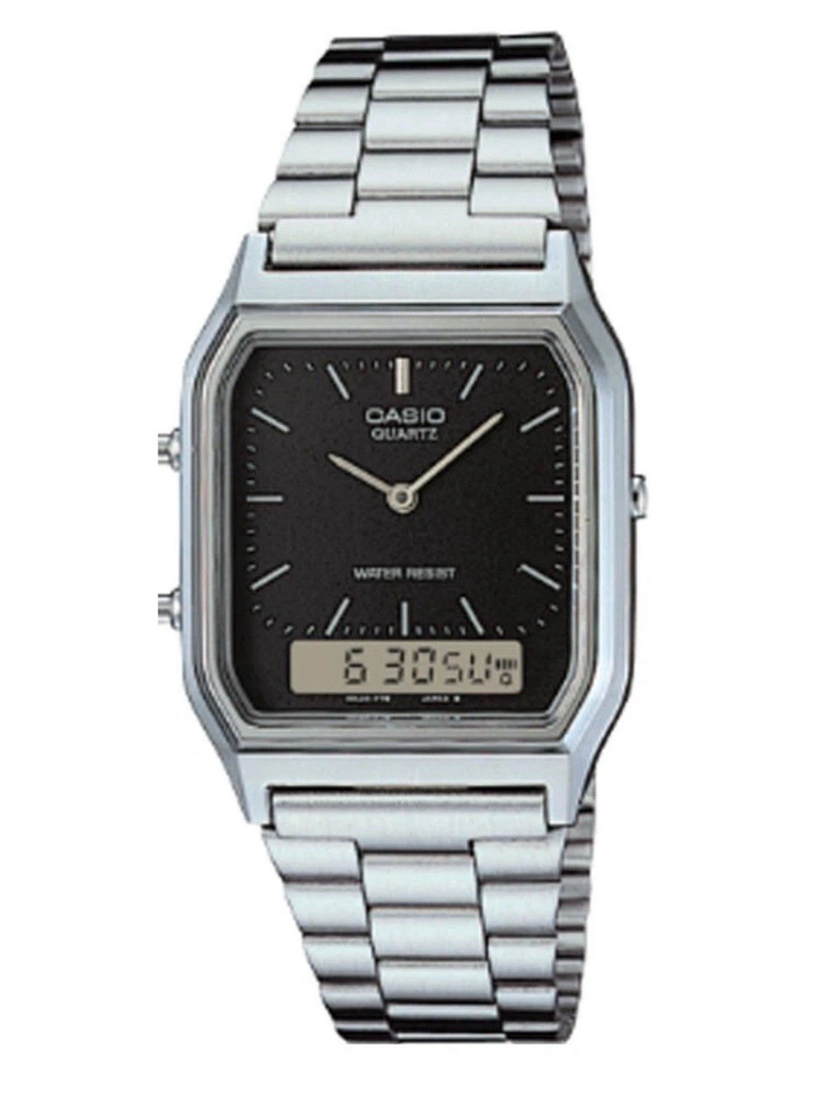 Casio AQ-230A-1D Vintage Ana Digi Retro Stainless Steel Watch Alarm Chronograph