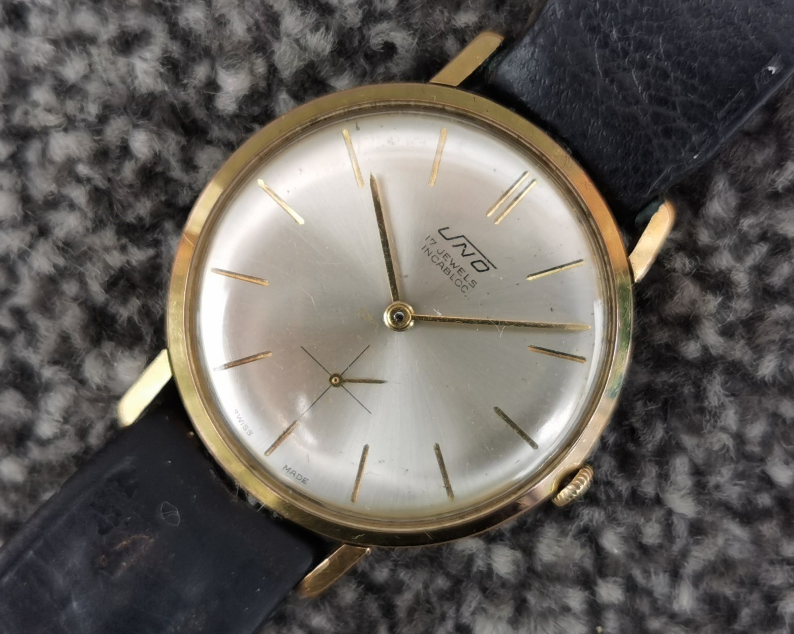 Gents Vintage Uno Watch 17 Jewels Swiss Made Round Dial Sub Seconds Hand