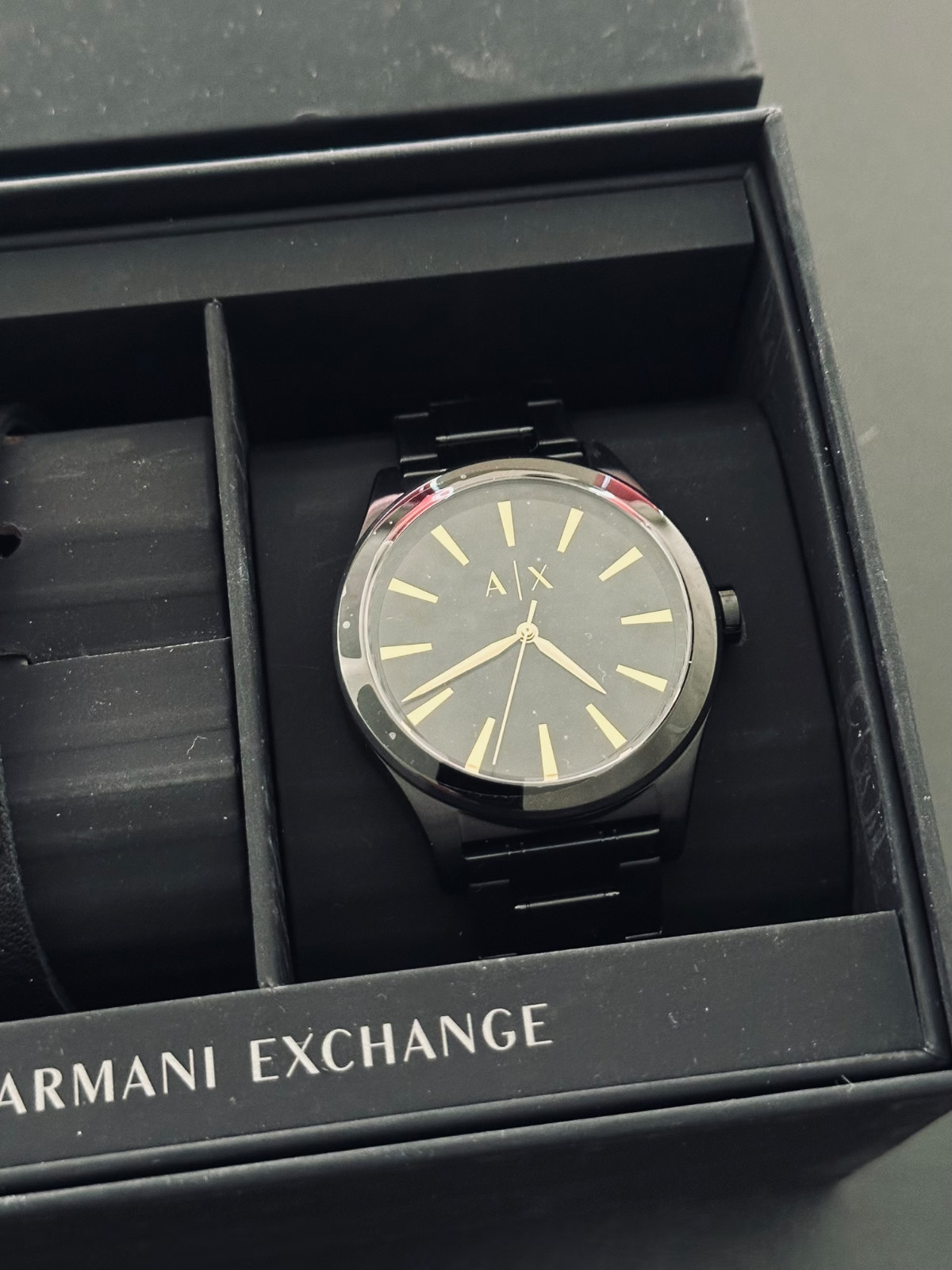Armani Exchange Watch + Analog Bracelet AX7102 Black Stainless Steel Gift Set