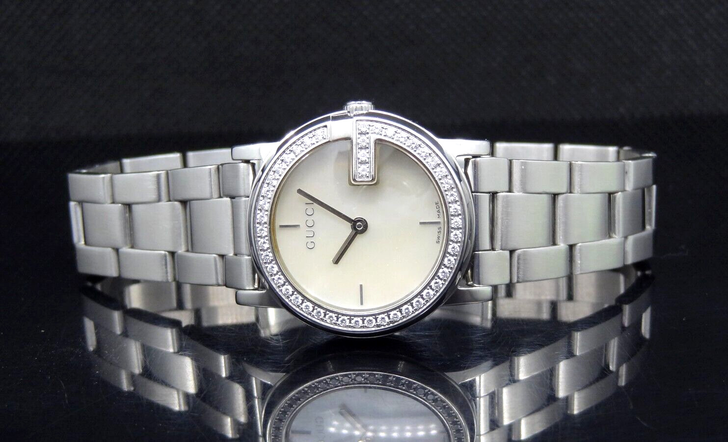 GUCCI YA101510 Mother of Pearl Dial Diamond 101L Series Silver Tone Ladies Watch