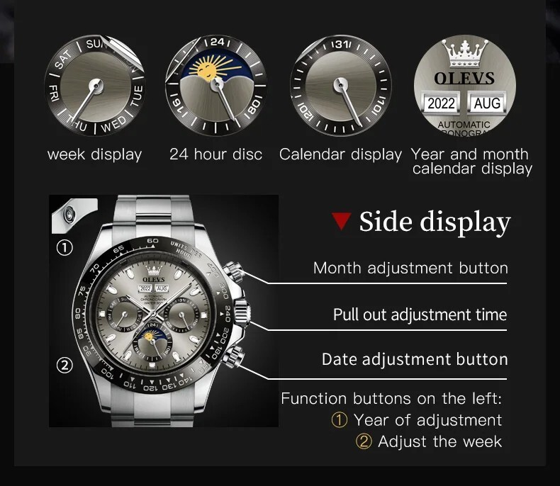 OLEVS Automatic Self-Wind Men’s Moon Phase Luminous Date Luxury Mechanical Watch