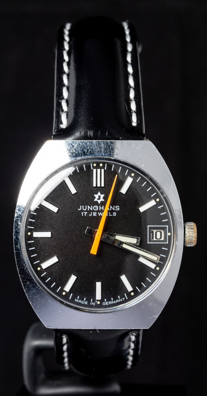 Junghans Black Dial Orange Hand Men’s Hand-Wind Vintage German Watch — Working
